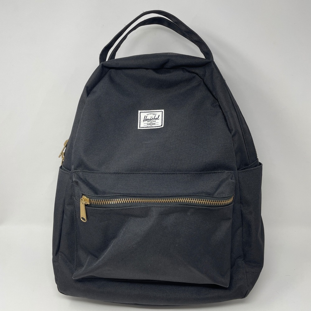 Herschel Supply‎ Nova Mid-Volume Backpack Black Gold Zipper Canvas Commuter Bag